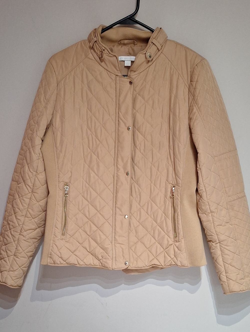 New York & Company Quilted Tan Puffer Jacket with Gold Zippers